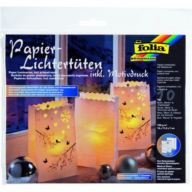 Paper tea light bags, 19x11,5x7cm, 10pcs set, Birds