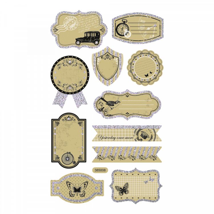 Set Craft Paper Stickers, 8 Sheets, 10X16 cm, VINTAGE