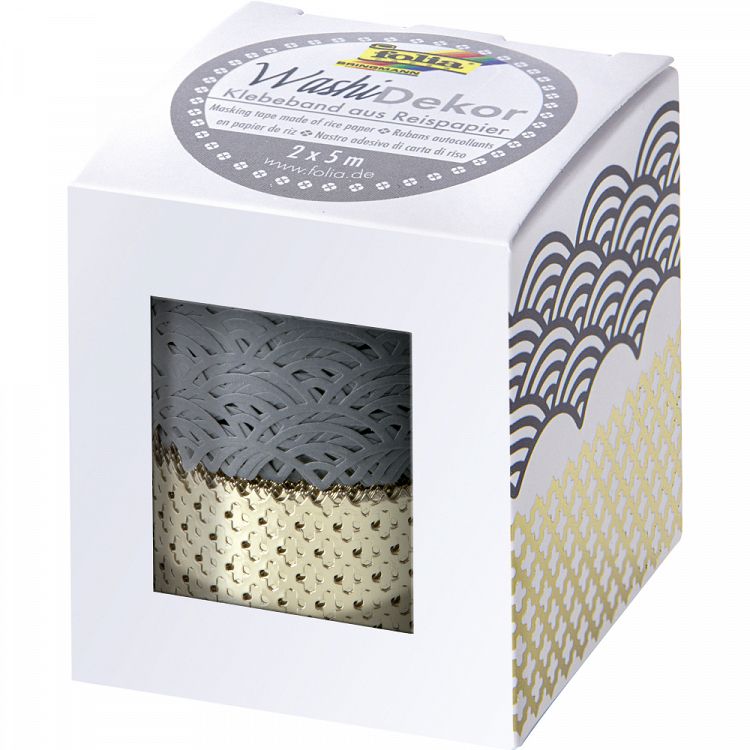 Washi Lace Tape, 2pcs set, Grey / Gold