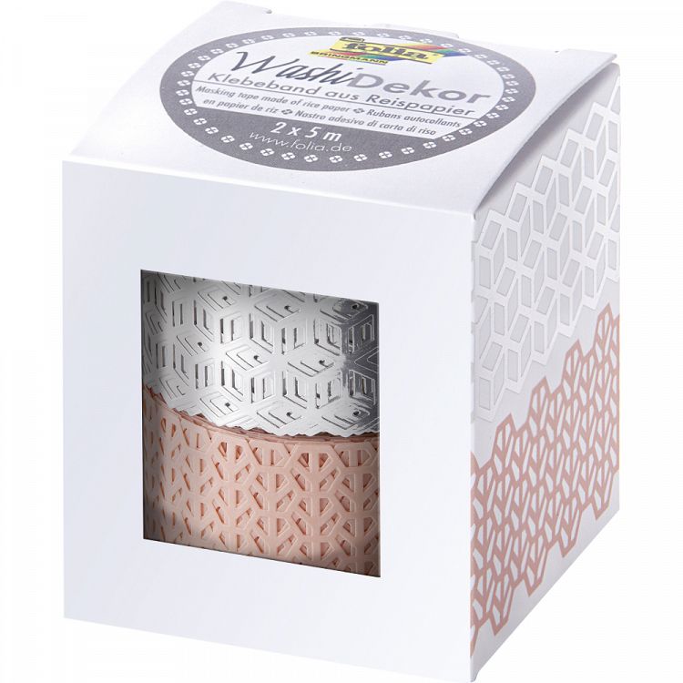 Washi Lace Tape, 2pcs set, Pink / Silver