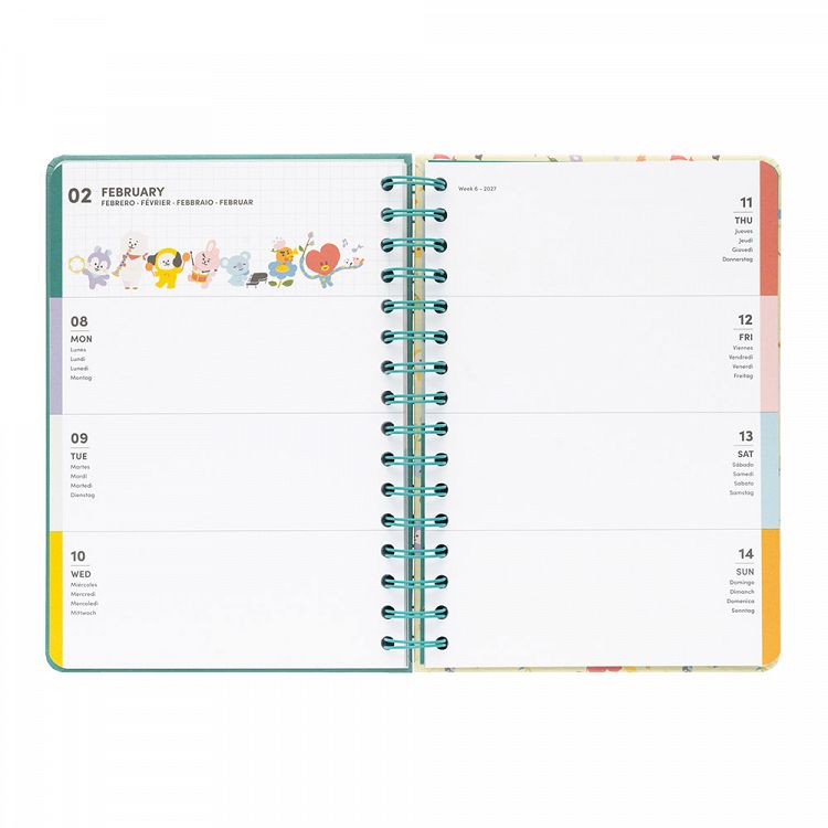 Hardcover Wire-O School Week to View Agenda 12 Months 2026/2027 15X21cm BT21