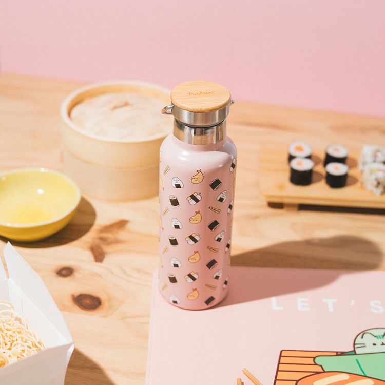 Metallic Bottle Thermos with Handle 500ml PUSHEEN Sushi Roll