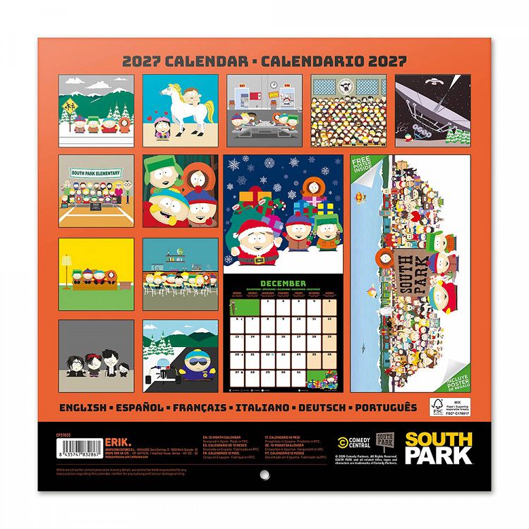 Ημερολόγιο Τοίχου 16 Μηνών 2027 30X30εκ SOUTH PARK