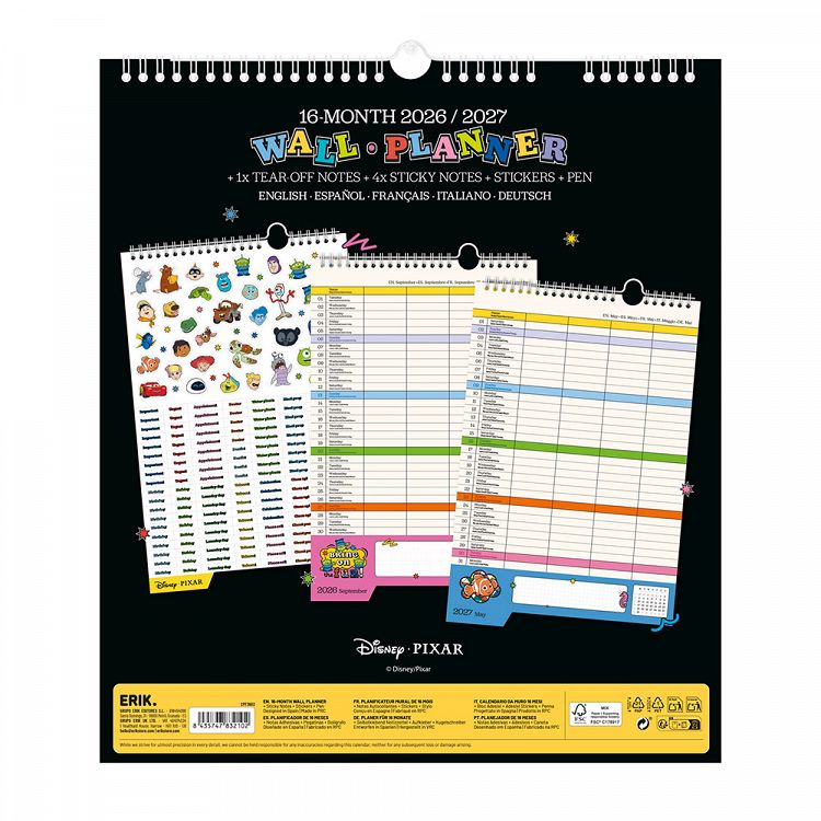 Wall Calendar/Planner 2026/2027 30X34cm DISNEY Pixar