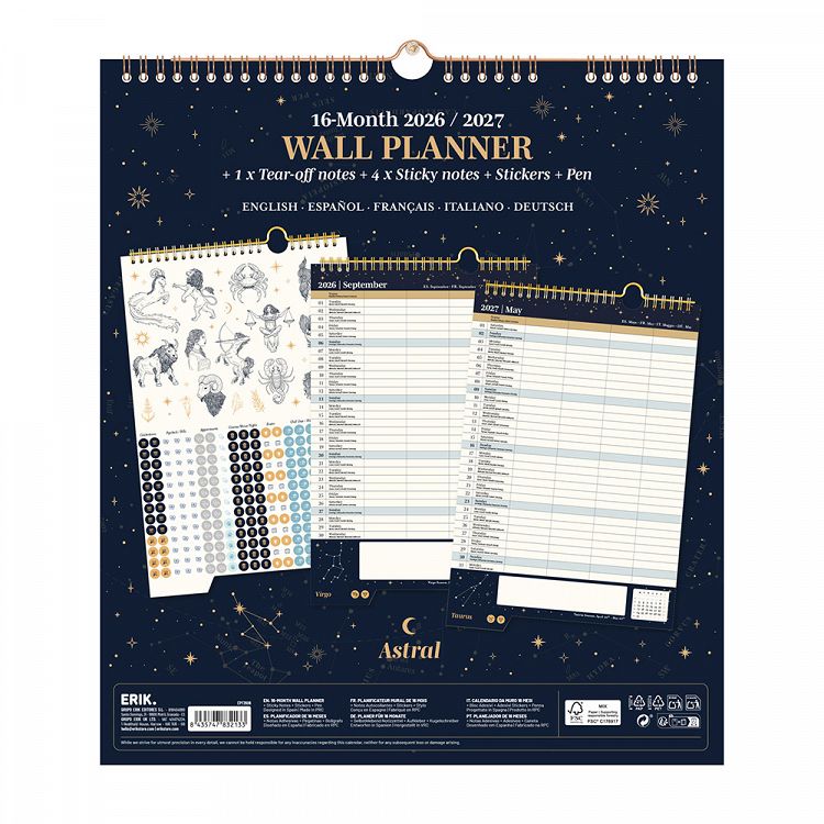 Wall Calendar/Planner 2026/2027 30X34cm ASTRAL