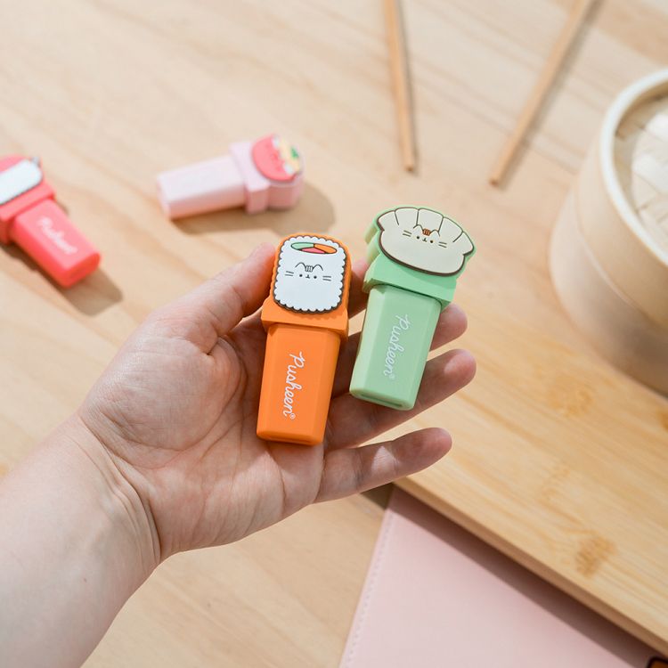 Σετ 4 Υπογραμμιστές (Highlighters) με 3D Topper PUSHEEN Sushi Roll