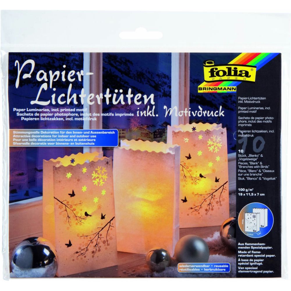 Paper tea light bags, 19x11,5x7cm, 10pcs set, Birds