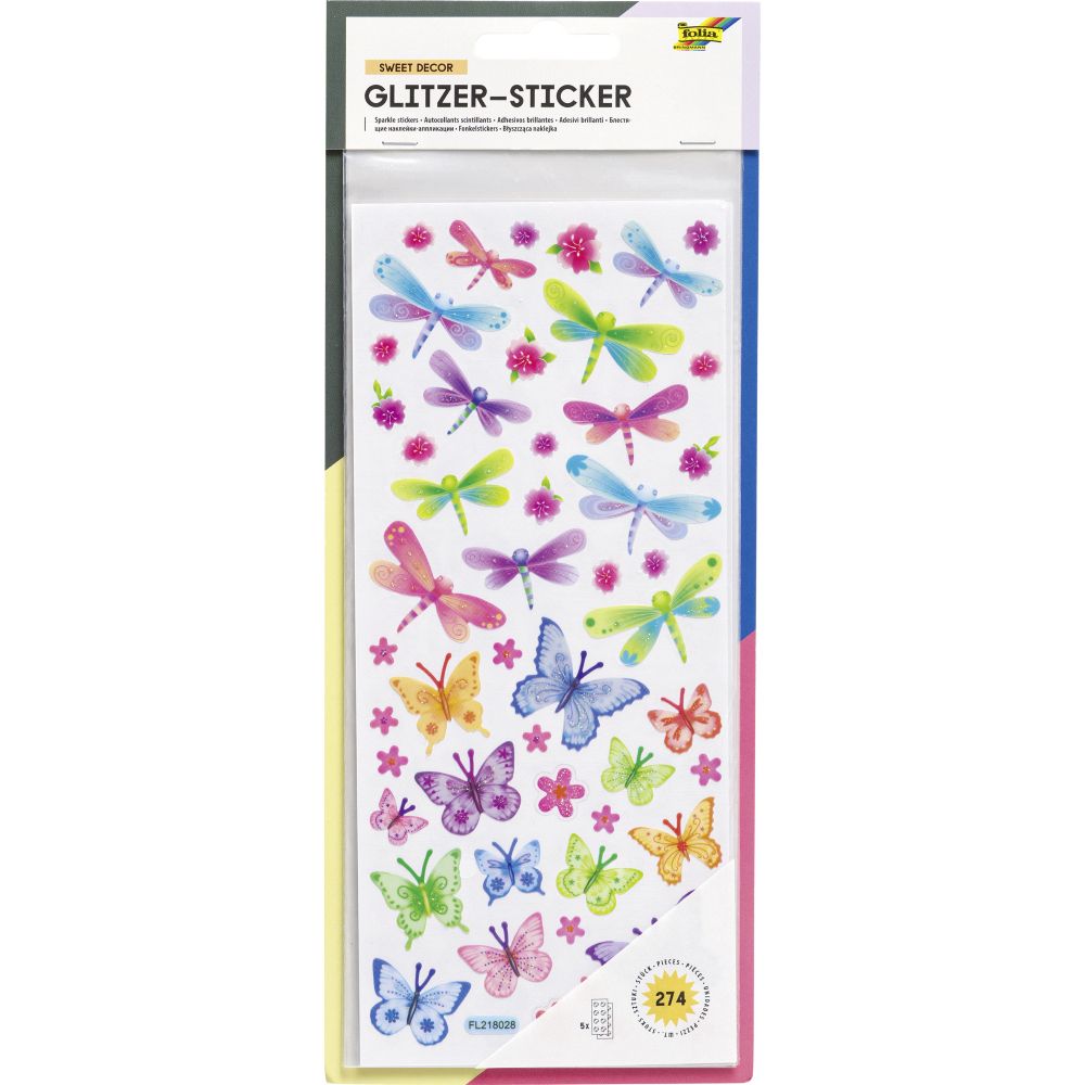 Set Glitter Stickers, 5 Sheets, 10X23 cm, DECODREAMS