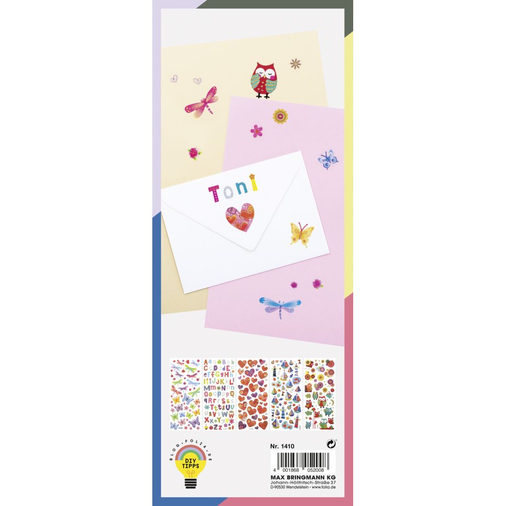 Set Glitter Stickers, 5 Sheets, 10X23 cm, DECODREAMS