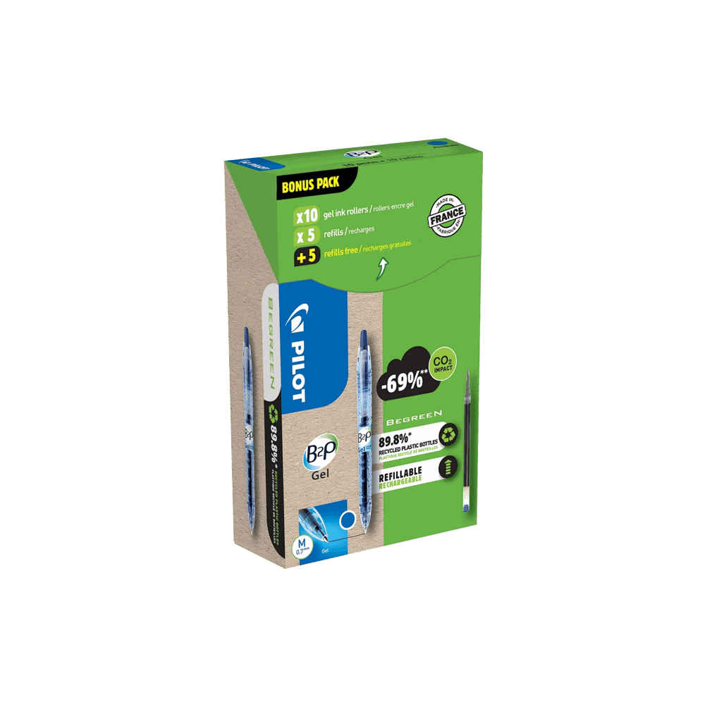 Στυλό Gel Μπλε 0.7mm PILOT BEGREEN B2P, σε Κουτί 10τμχ & Ανταλλακτικό 5 +5 δώρο