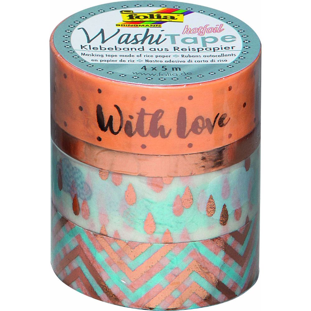 Washi Lace Tape, 4pcs set, Goldfoil Pink Gold II