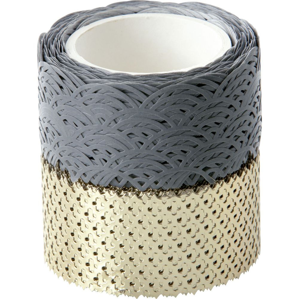 Washi Lace Tape, 2pcs set, Grey / Gold