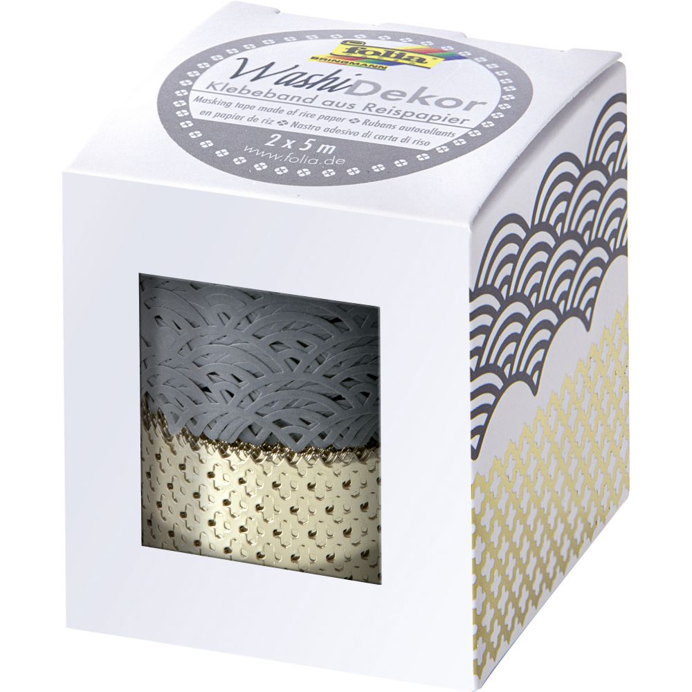 Washi Lace Tape, 2pcs set, Grey / Gold