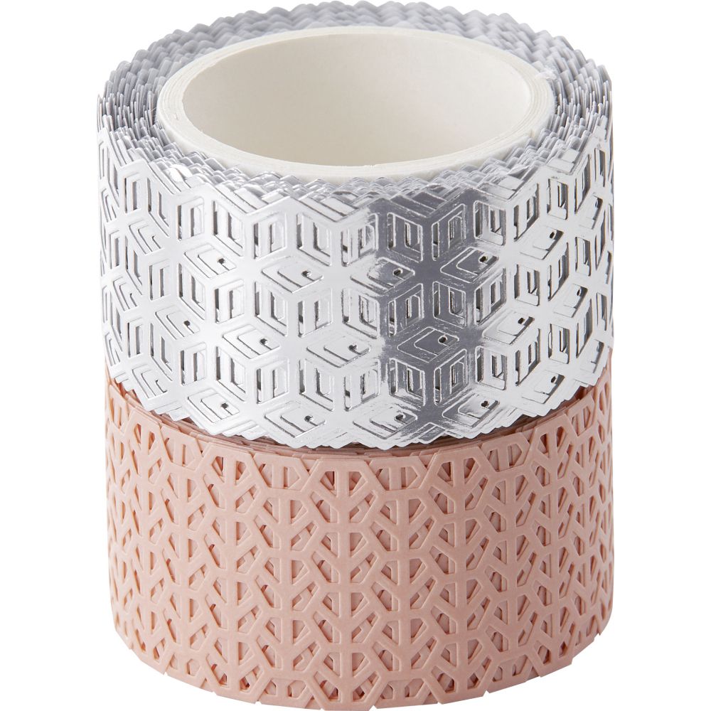 Washi Lace Tape, 2pcs set, Pink / Silver