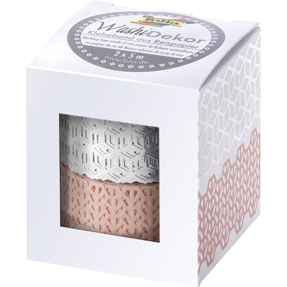 Washi Lace Tape, 2pcs set, Pink / Silver