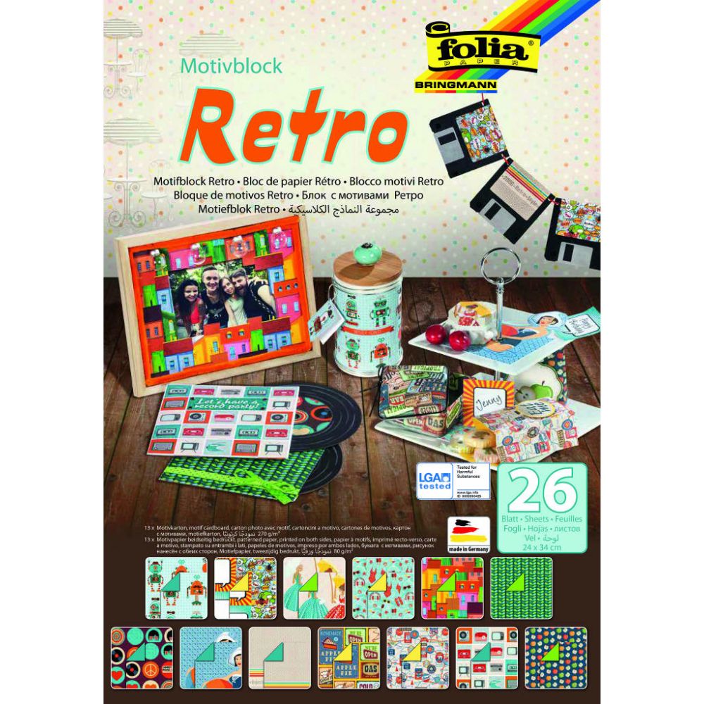 Motif Pad Basics, 24x34 cm, 26 Sheets, Retro
