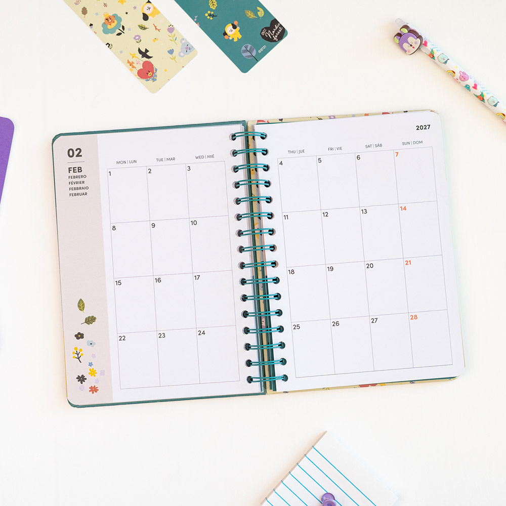 Hardcover Wire-O School Week to View Agenda 12 Months 2026/2027 15X21cm BT21
