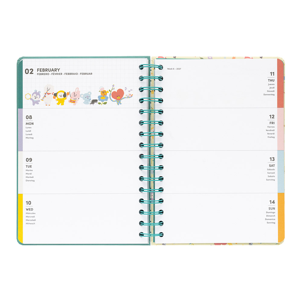 Hardcover Wire-O School Week to View Agenda 12 Months 2026/2027 15X21cm BT21
