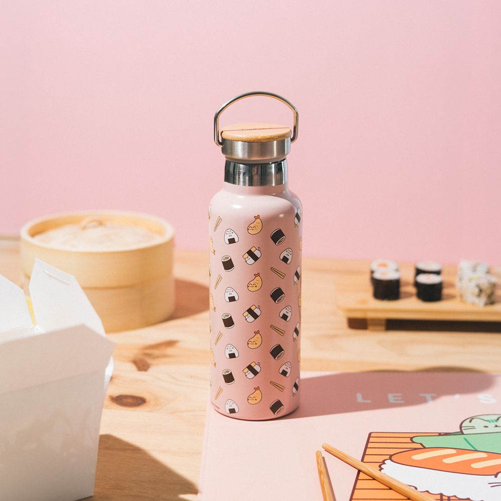 Metallic Bottle Thermos with Handle 500ml PUSHEEN Sushi Roll