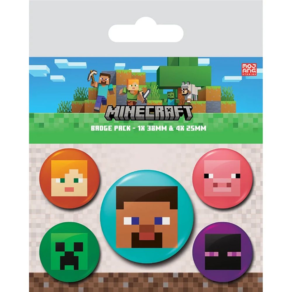 Set 5 Pieces Badges MINECRAFT Faces