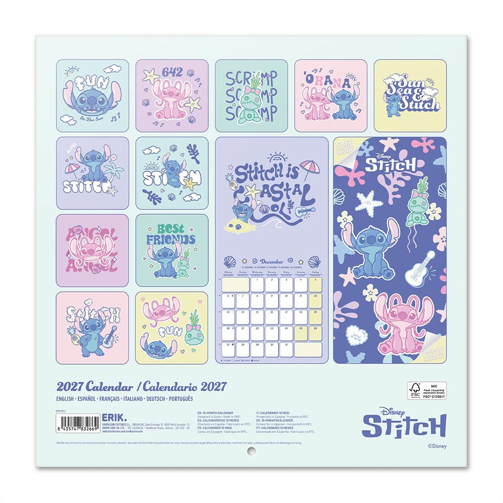 Ημερολόγιο Τοίχου 16 Μηνών 2027 30X30εκ DISNEY STITCH