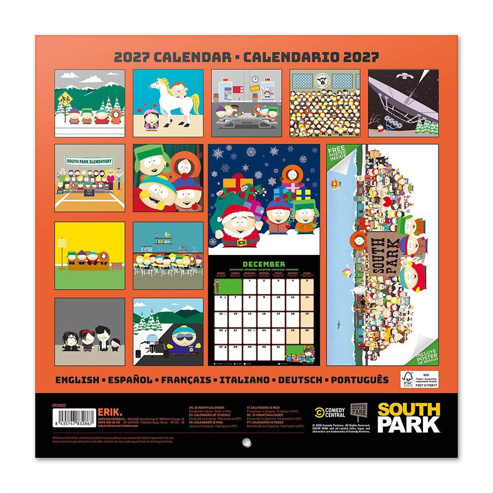 Ημερολόγιο Τοίχου 16 Μηνών 2027 30X30εκ SOUTH PARK