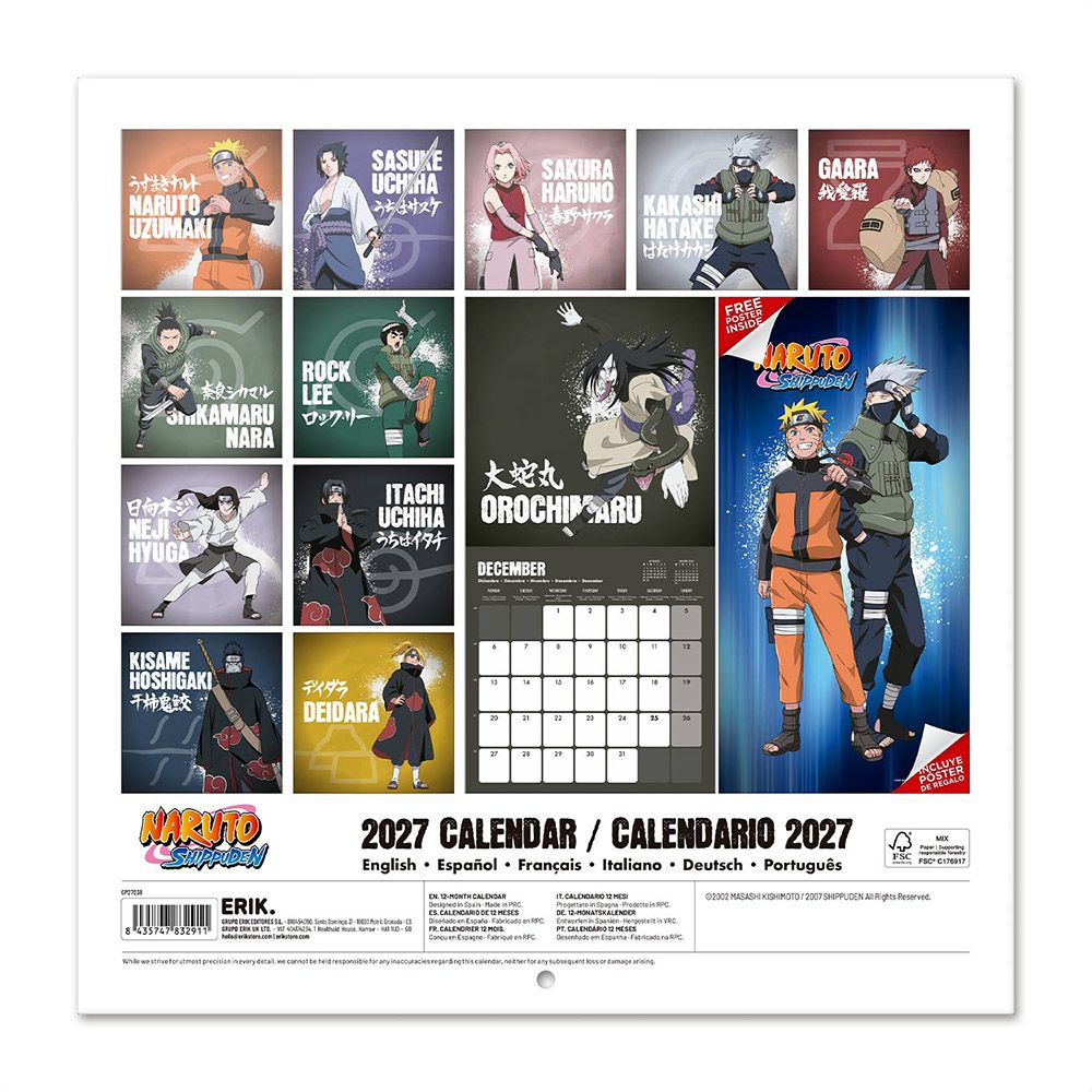 Ημερολόγιο Τοίχου 16 Μηνών 2027 30X30εκ NARUTO SHIPPUDEN