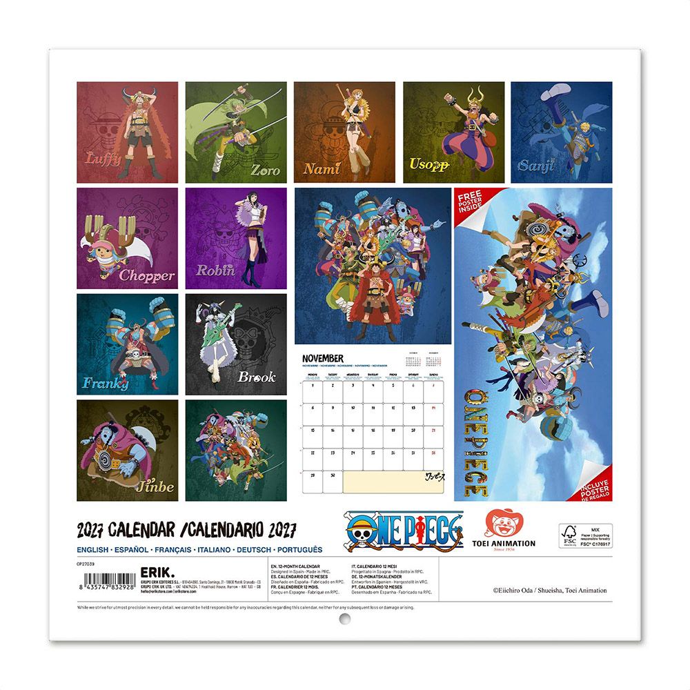 Wall Calendar 2027 30X30cm ONE PIECE Elbaph