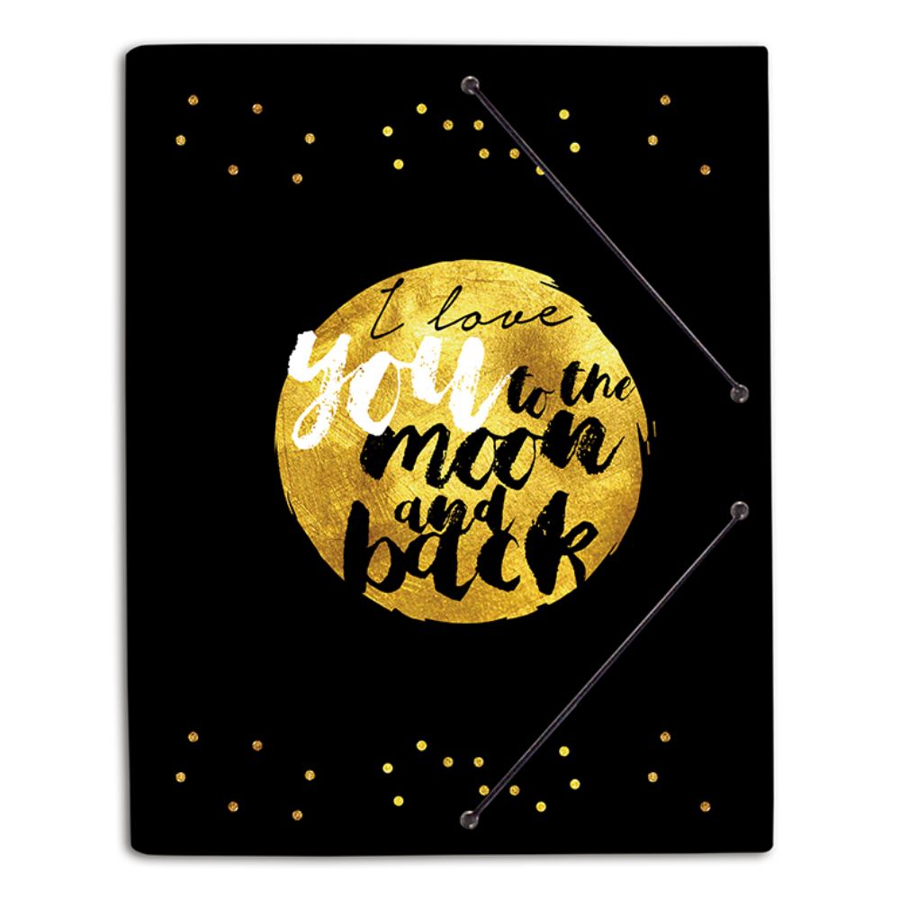 Κουτί σκληρό, 3cm ράχη, με Λάστιχο A4 GLITTER I Love You to the Moon and Back