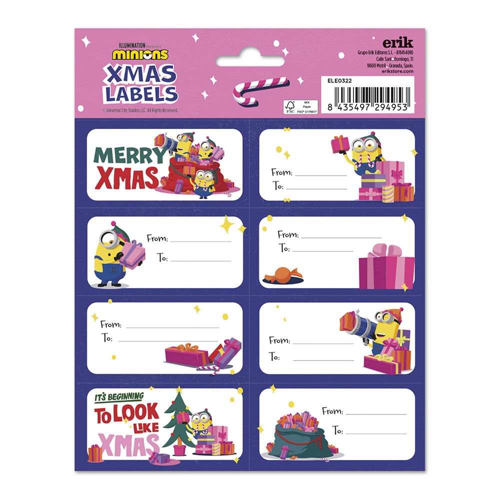 Sticky Labels 8x2 MINIONS Xmas